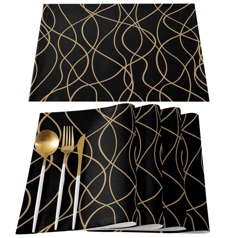 Set of 6 Linen Placemats Modern Art Cutlery Mat for Dining Table