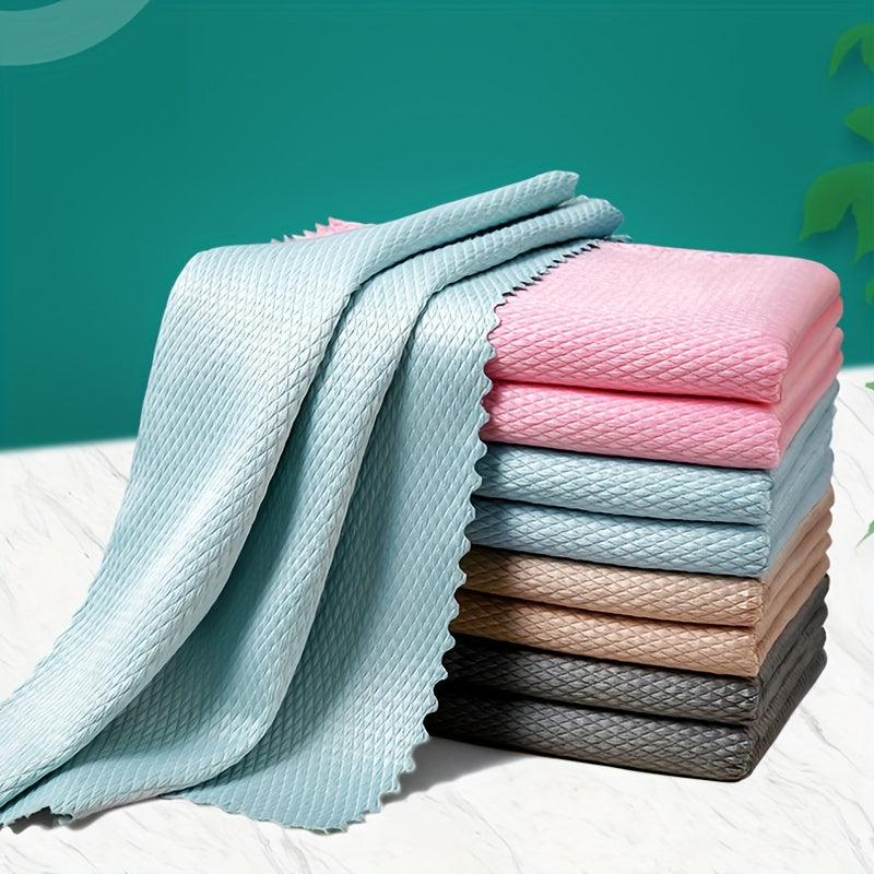 10pcs Fish Scale Dishcloth Non-stick Double-sided Solid Thickened Bathroom Wipe