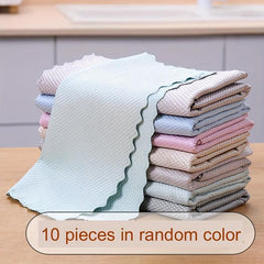 10pcs Fish Scale Dishcloth Non-stick Double-sided Solid Thickened Bathroom Wipe