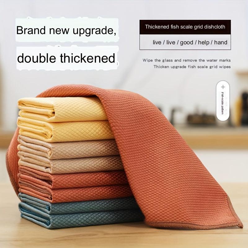 10pcs Fish Scale Dishcloth Non-stick Double-sided Solid Thickened Bathroom Wipe