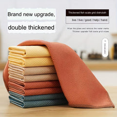 10pcs Fish Scale Dishcloth Non-stick Double-sided Solid Thickened Bathroom Wipe