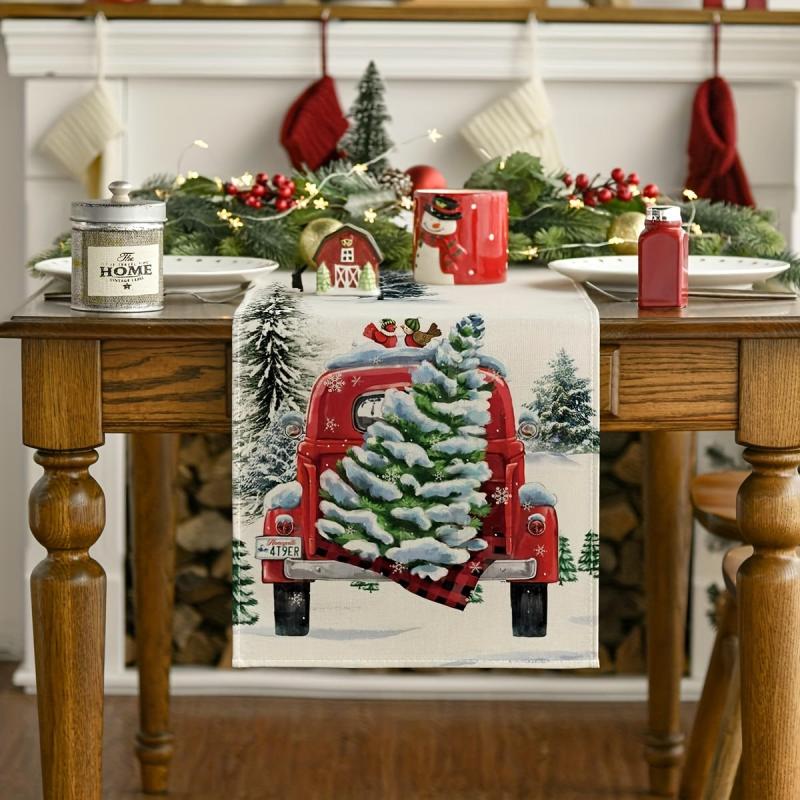 Polyester Table Runner Merry Christmas Tree Printed Table Cover