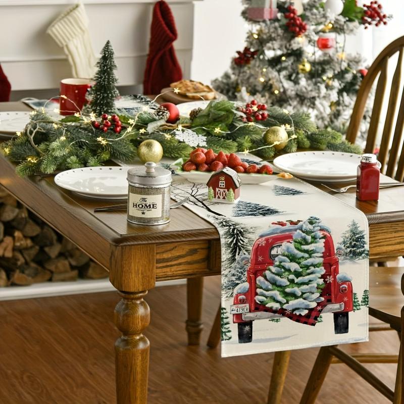 Polyester Table Runner Merry Christmas Tree Printed Table Cover