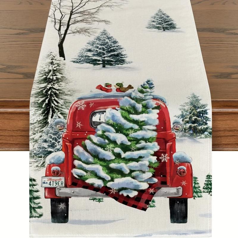 Polyester Table Runner Merry Christmas Tree Printed Table Cover