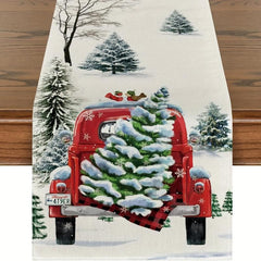 Polyester Table Runner Merry Christmas Tree Printed Table Cover