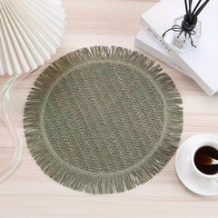 4pcs Natural Tassel Placemat Round Table Pad Heat Insulation Mat