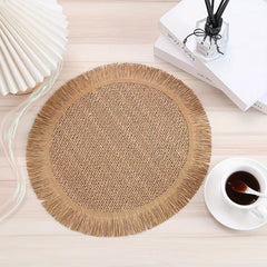 4pcs Natural Tassel Placemat Round Table Pad Heat Insulation Mat