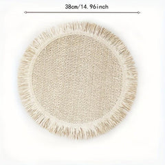 4pcs Natural Tassel Placemat Round Table Pad Heat Insulation Mat