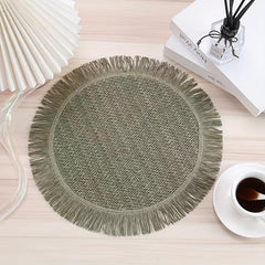 4pcs Natural Tassel Placemat Round Table Pad Heat Insulation Mat