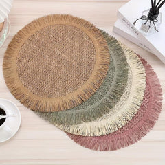 4pcs Natural Tassel Placemat Round Table Pad Heat Insulation Mat