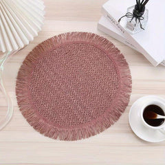 4pcs Natural Tassel Placemat Round Table Pad Heat Insulation Mat