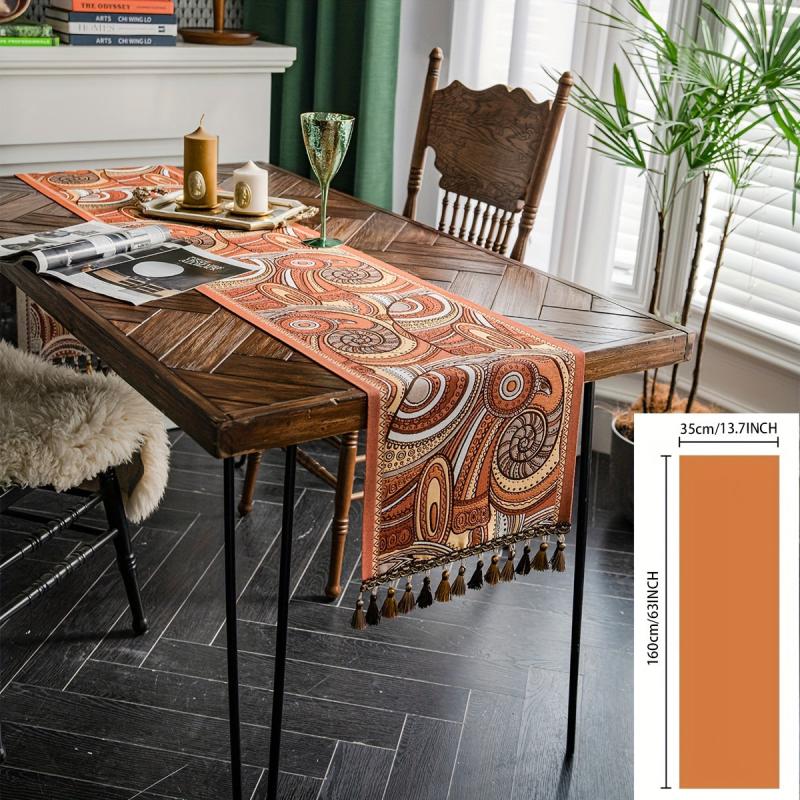 Polyester Table Runner Cashew Jacquard Retro Style