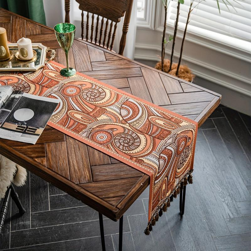 Polyester Table Runner Cashew Jacquard Retro Style