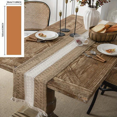 Polyester Blend Table Runner Cotton And Hemp Splicing With Fringe Tassels