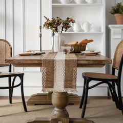 Polyester Blend Table Runner Cotton And Hemp Splicing With Fringe Tassels
