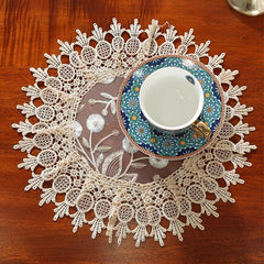 Beige Jacquard Satin Table Mat Embroidery