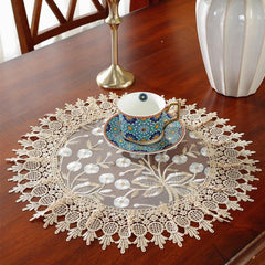 Beige Jacquard Satin Table Mat Embroidery