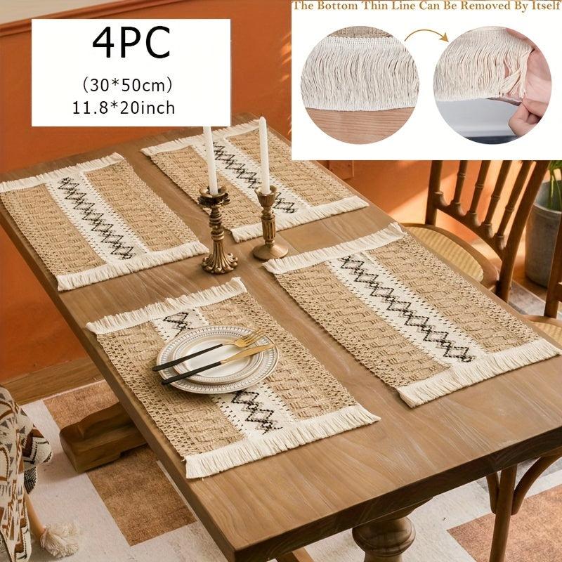 4pc Polyester Placemats Square Farmhouse Table Mat Non Slip Heat Insulation Pad