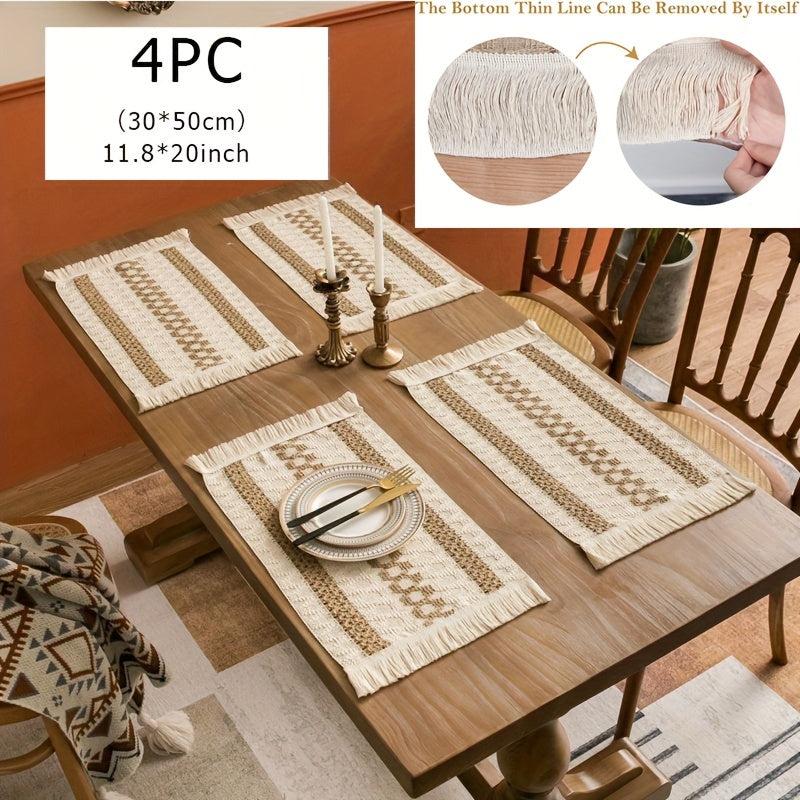 4pc Polyester Placemats Square Farmhouse Table Mat Non Slip Heat Insulation Pad