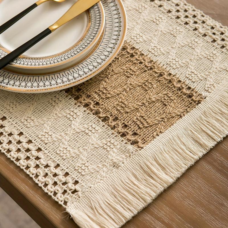4pc Polyester Placemats Square Farmhouse Table Mat Non Slip Heat Insulation Pad