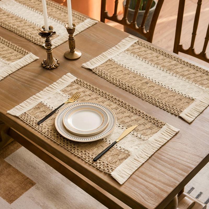 4pc Polyester Placemats Square Farmhouse Table Mat Non Slip Heat Insulation Pad