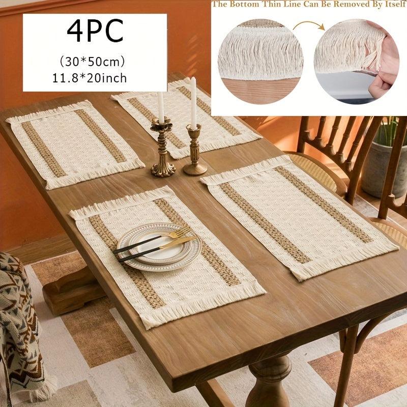 4pc Polyester Placemats Square Farmhouse Table Mat Non Slip Heat Insulation Pad