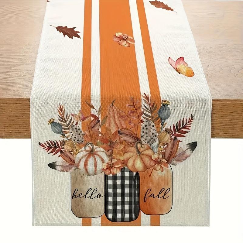 Fall Table Runner Autumn Watercolor Floral Pattern Maple Leaf
