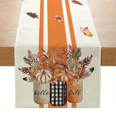 Fall Table Runner Autumn Watercolor Floral Pattern Maple Leaf