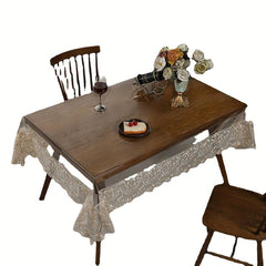Vinyl PVC Rectangle Tablecloth Clear Table Cover With Lace Macrame Border