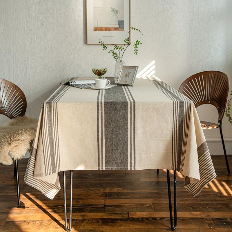 Polyester Striped Tablecloth Japanese Style Table Cover