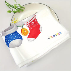 2pcs Christmas Hand Towels: Socks Pattern Scouring Pad Merry Christmas Dish Clot