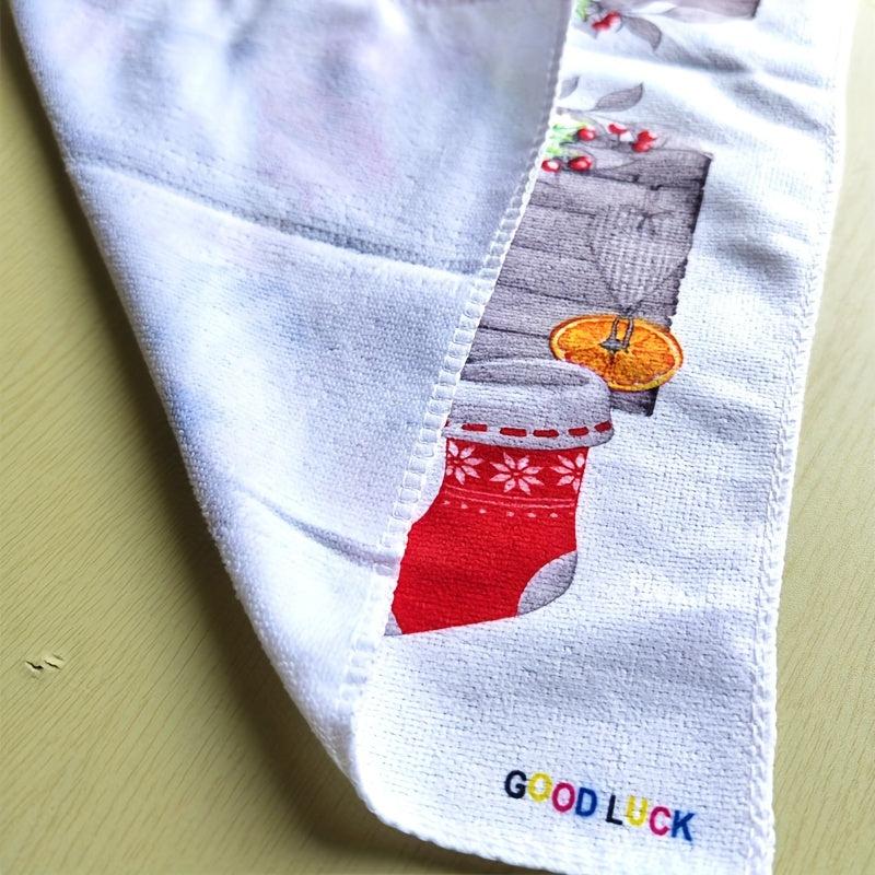 2pcs Christmas Hand Towels: Socks Pattern Scouring Pad Merry Christmas Dish Clot