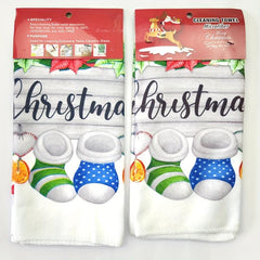 2pcs Christmas Hand Towels: Socks Pattern Scouring Pad Merry Christmas Dish Clot
