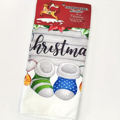 2pcs Christmas Hand Towels: Socks Pattern Scouring Pad Merry Christmas Dish Clot