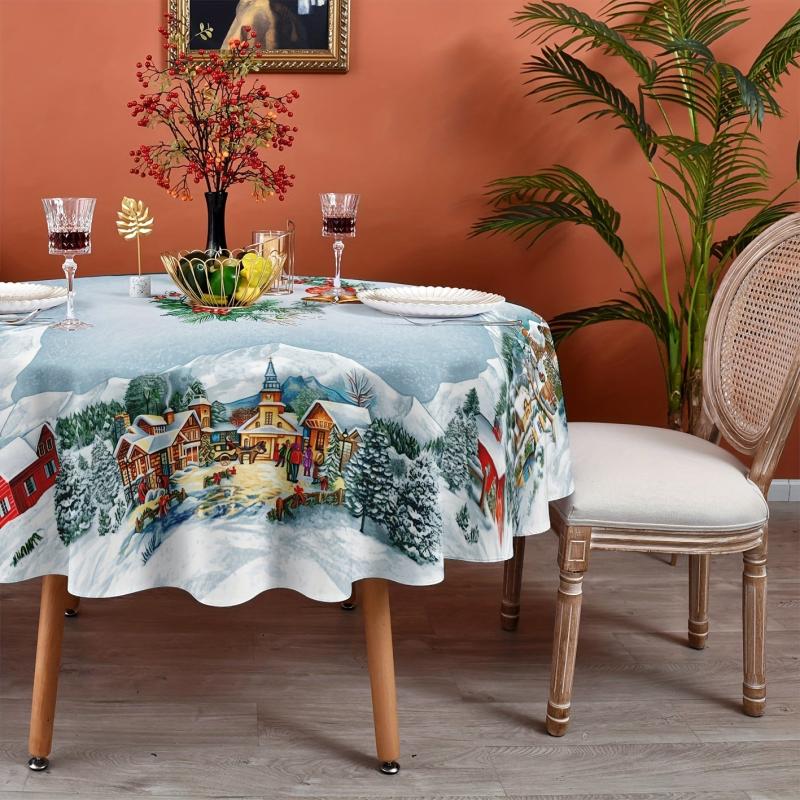 Polyester Tablecloth Merry Christmas Table Cover Holiday Decoration