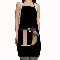 Polyester Waterproof Adjustable Suspenders Apron Letter Flower Pattern