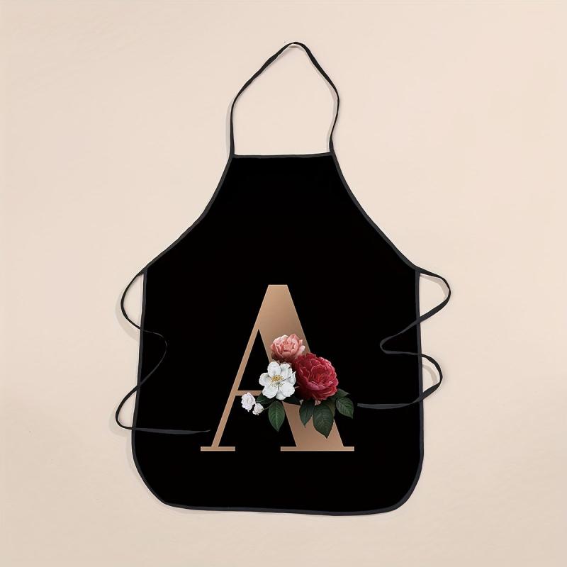 Polyester Waterproof Adjustable Suspenders Apron Letter Flower Pattern