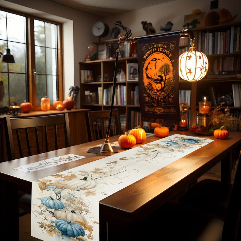 Autumn Pumpkin Table Runner Halloween Decor Indoor Parties Dresser Scarf