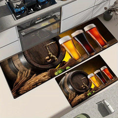 2pcs Beer Anti Fatigue Kitchen Rugs Absorbent Non Slip Cushioned Mats