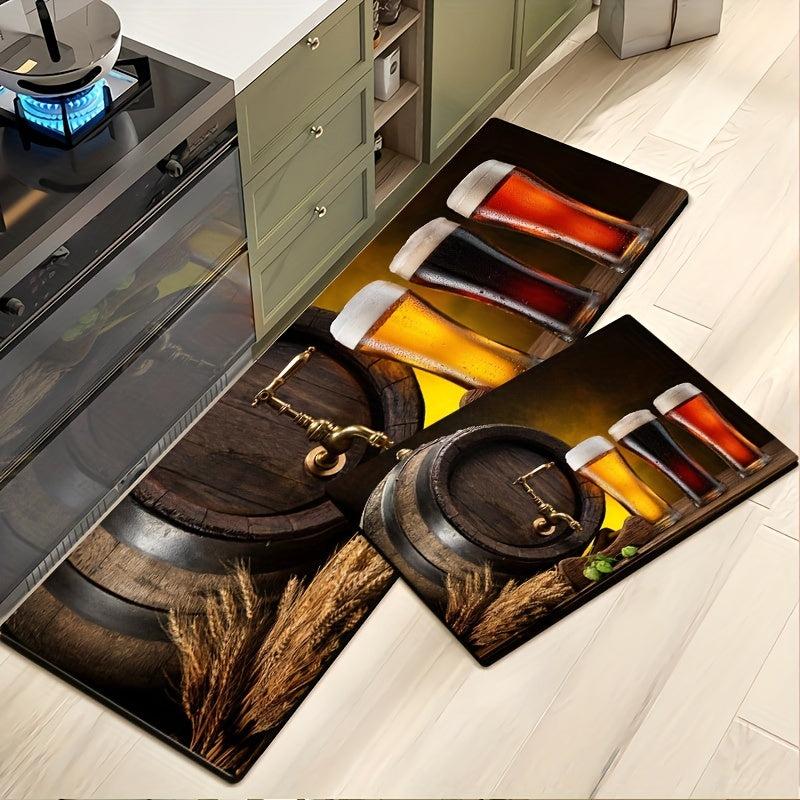 2pcs Beer Anti Fatigue Kitchen Rugs Absorbent Non Slip Cushioned Mats