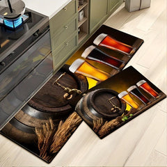 2pcs Beer Anti Fatigue Kitchen Rugs Absorbent Non Slip Cushioned Mats