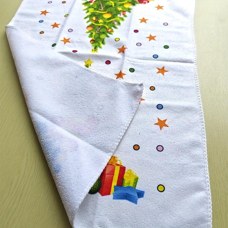 2pcs Christmas Tree Hand Towels Dish Cloths Antibacterial Washable