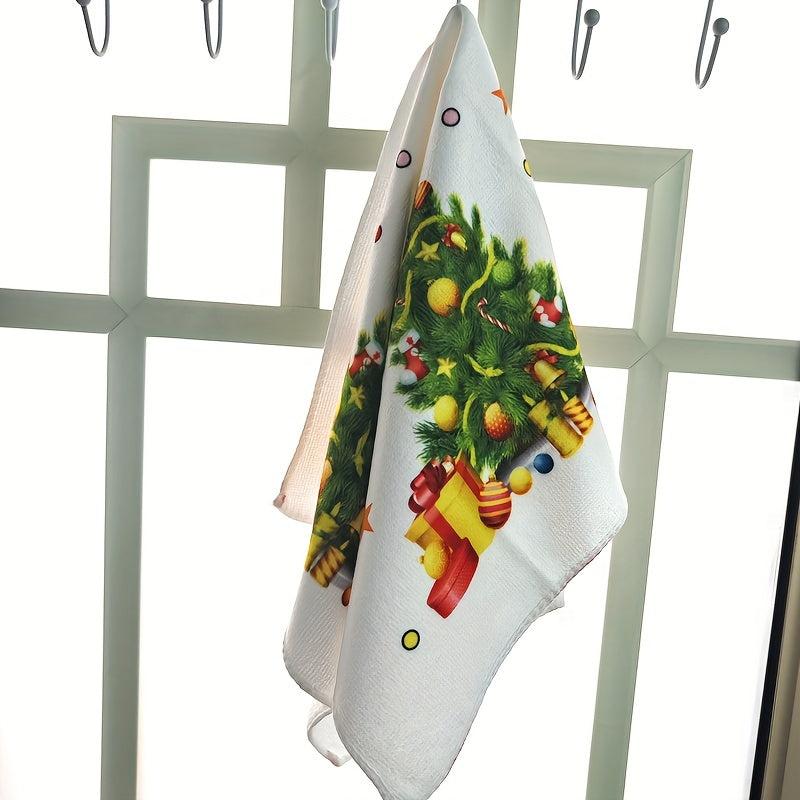 2pcs Christmas Tree Hand Towels Dish Cloths Antibacterial Washable