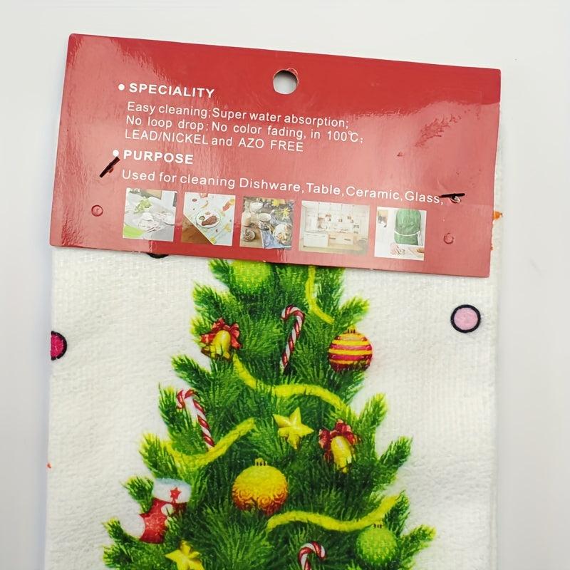 2pcs Christmas Tree Hand Towels Dish Cloths Antibacterial Washable
