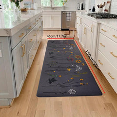 Plant Print Floor Mat Soft Thickened Kitchen Mat Non-slip Waterproof Runner Rug