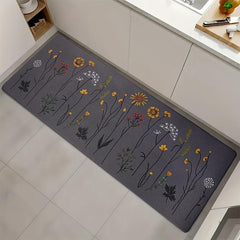 Plant Print Floor Mat Soft Thickened Kitchen Mat Non-slip Waterproof Runner Rug