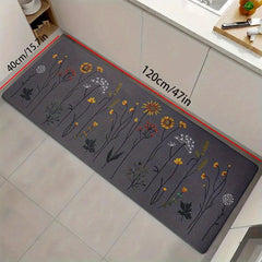 Plant Print Floor Mat Soft Thickened Kitchen Mat Non-slip Waterproof Runner Rug