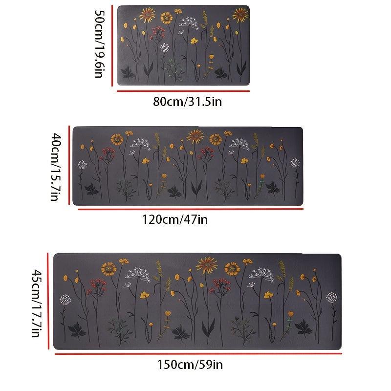 Plant Print Floor Mat Soft Thickened Kitchen Mat Non-slip Waterproof Runner Rug