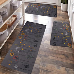 Plant Print Floor Mat Soft Thickened Kitchen Mat Non-slip Waterproof Runner Rug