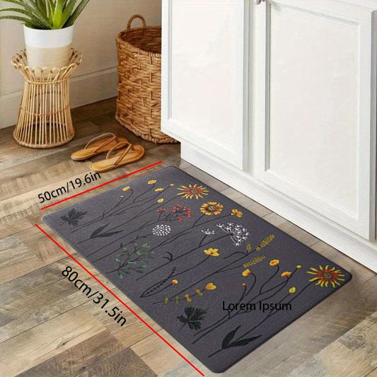 Plant Print Floor Mat Soft Thickened Kitchen Mat Non-slip Waterproof Runner Rug
